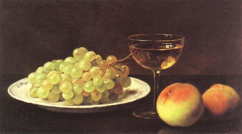 Otto Scholderer Stilleben mit Trauben auf einer Porzellanschale, zwei Pfirsichen und gefulltem Sherryglas France oil painting art